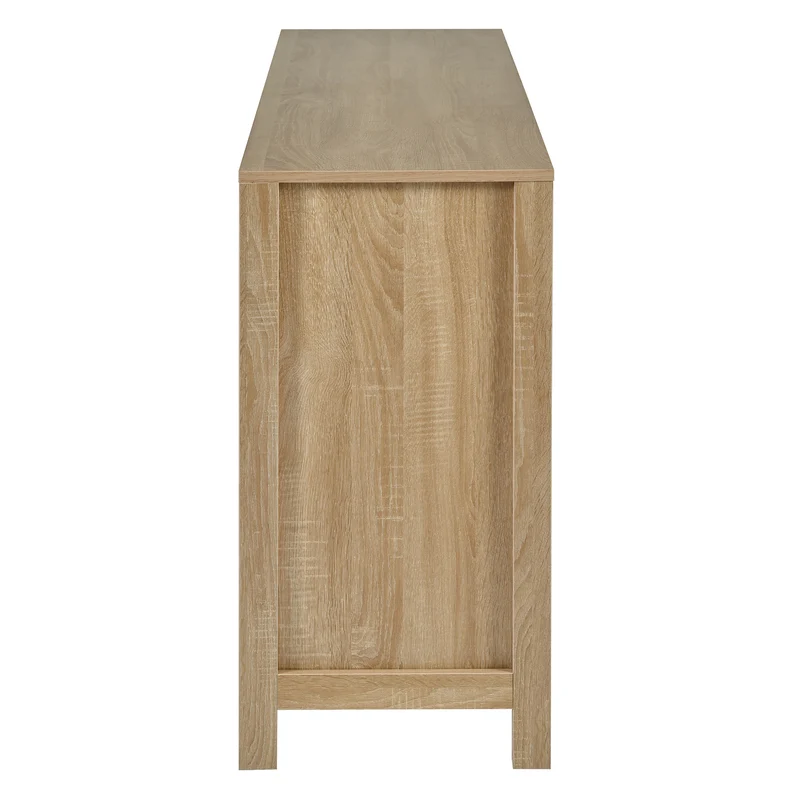 Buffet effet bois avec 4 portes en rotin synthétique et poignées métalliques DREQE