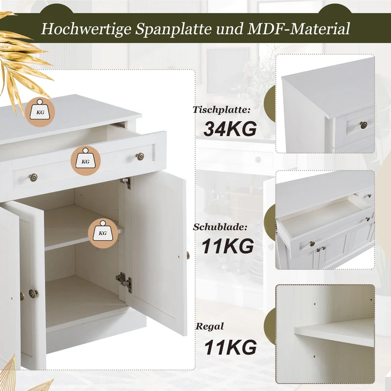 Grand buffet blanc moderne avec 4 portes et 2 tiroirs BHONPHAIT