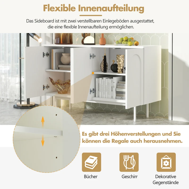 Buffet moderne blanc motif en arc 4 portes AHRE