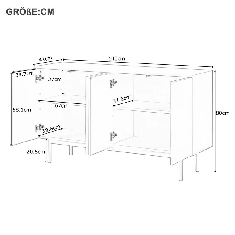 Buffet moderne blanc motif en arc 4 portes AHRE