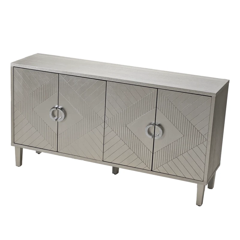 Buffet champagne argenté 4 portes poignées en alliage de zinc et façades à motif géométrique ENDOSPERM