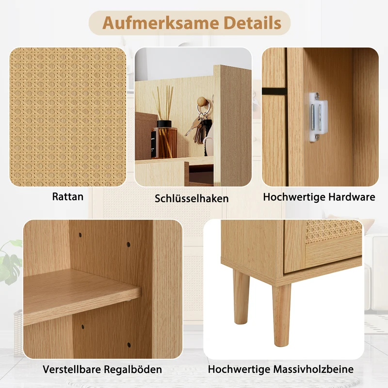 Meuble à chaussures naturel en effect bois clair et rotin avec 3 abattants STEAMERIME