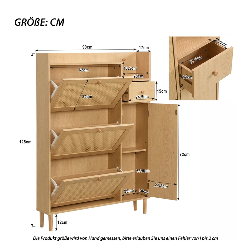 Meuble à chaussures naturel en effect bois clair et rotin avec 3 abattants STEAMERIME