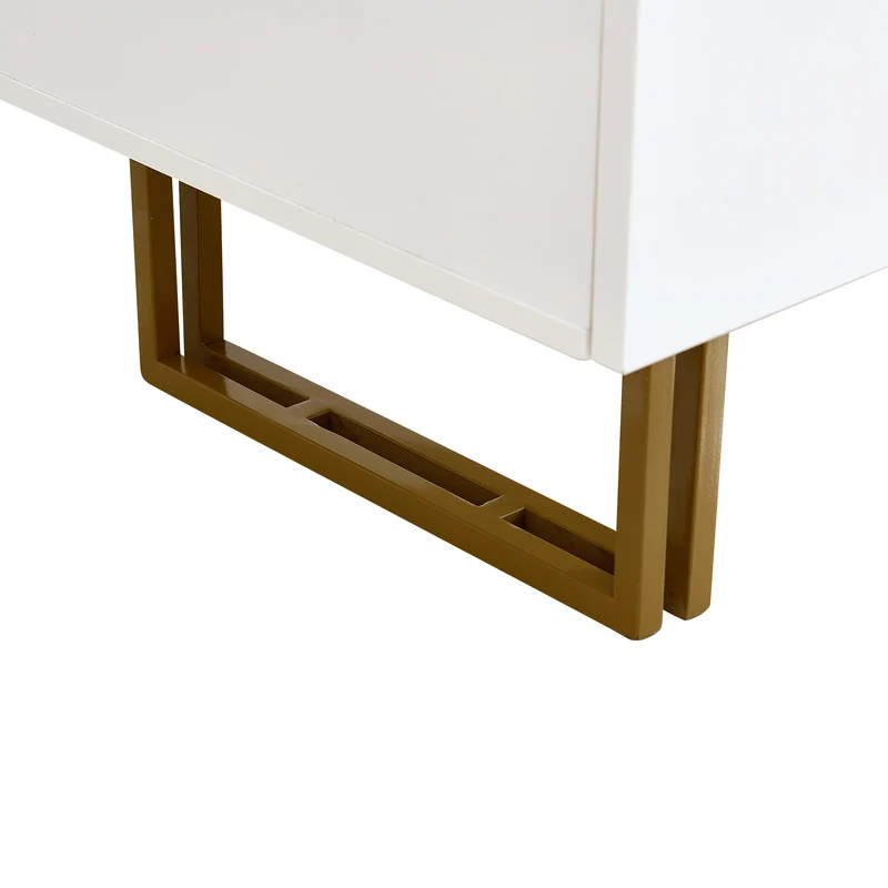 Buffet élégant crème à 6 tiroirs avec façades rainurées et poignées dorées - style contemporain ALTOCRYPT