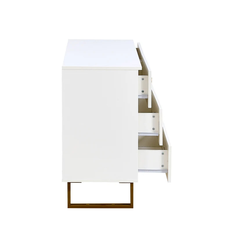 Buffet élégant crème à 6 tiroirs avec façades rainurées et poignées dorées - style contemporain ALTOCRYPT