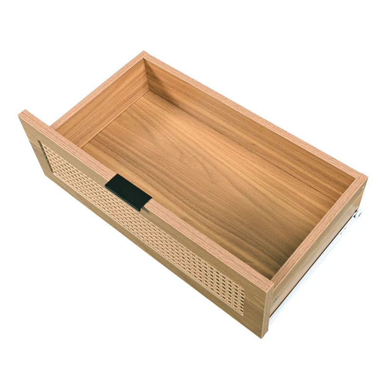 Buffet rétro façade en rotin tressé 6 tiroirs pieds obliques CANDELIL