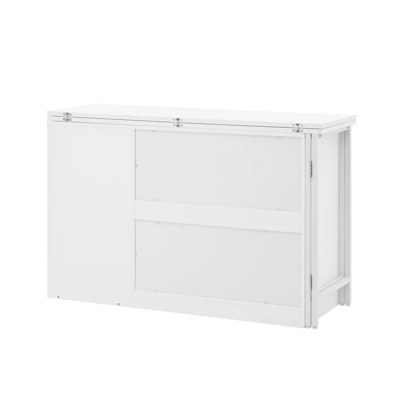 Buffet avec table retratable à 360° avec portes en verre ondulé convertible îlot de cuisine blanc PRAIRIEHAZE