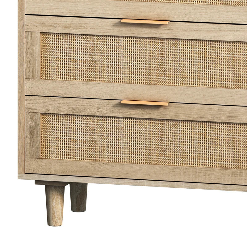Buffet élégant effet bois 6 tiroirs avec rotin PHOTTU 130 WOOD