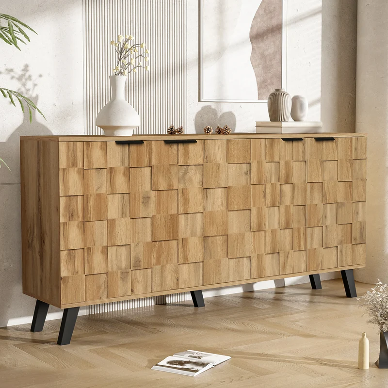 Buffet moderne effet bois à 4 portes 160,5x35,5x78cm OCAERS
