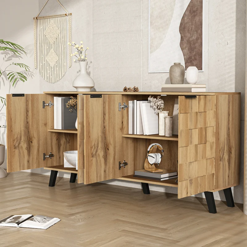 Buffet moderne effet bois à 4 portes 160,5x35,5x78cm OCAERS