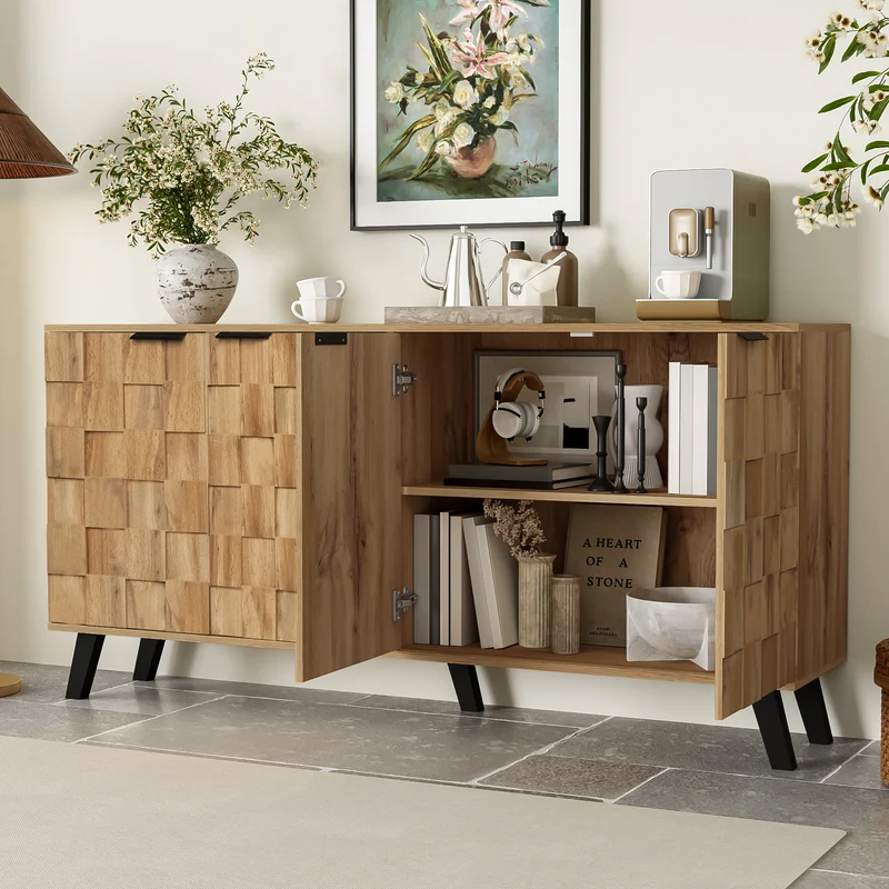 Buffet moderne effet bois à 4 portes 160,5x35,5x78cm OCAERS