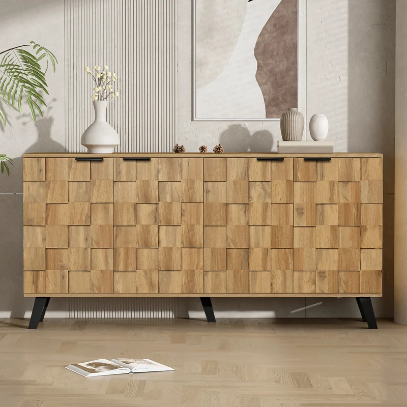Buffet moderne effet bois à 4 portes 160,5x35,5x78cm OCAERS