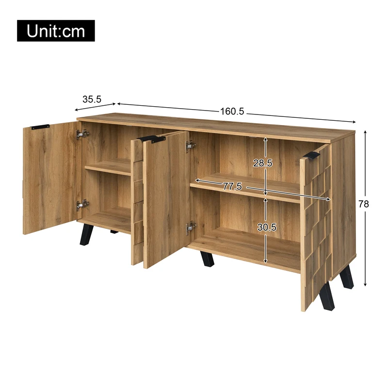 Buffet moderne effet bois à 4 portes 160,5x35,5x78cm OCAERS