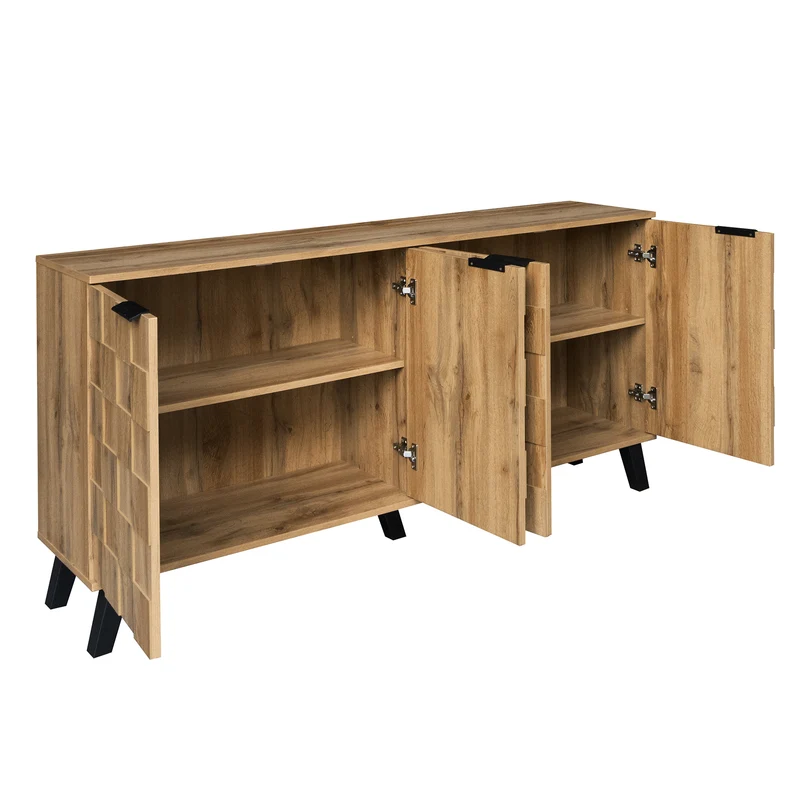 Buffet moderne effet bois à 4 portes 160,5x35,5x78cm OCAERS