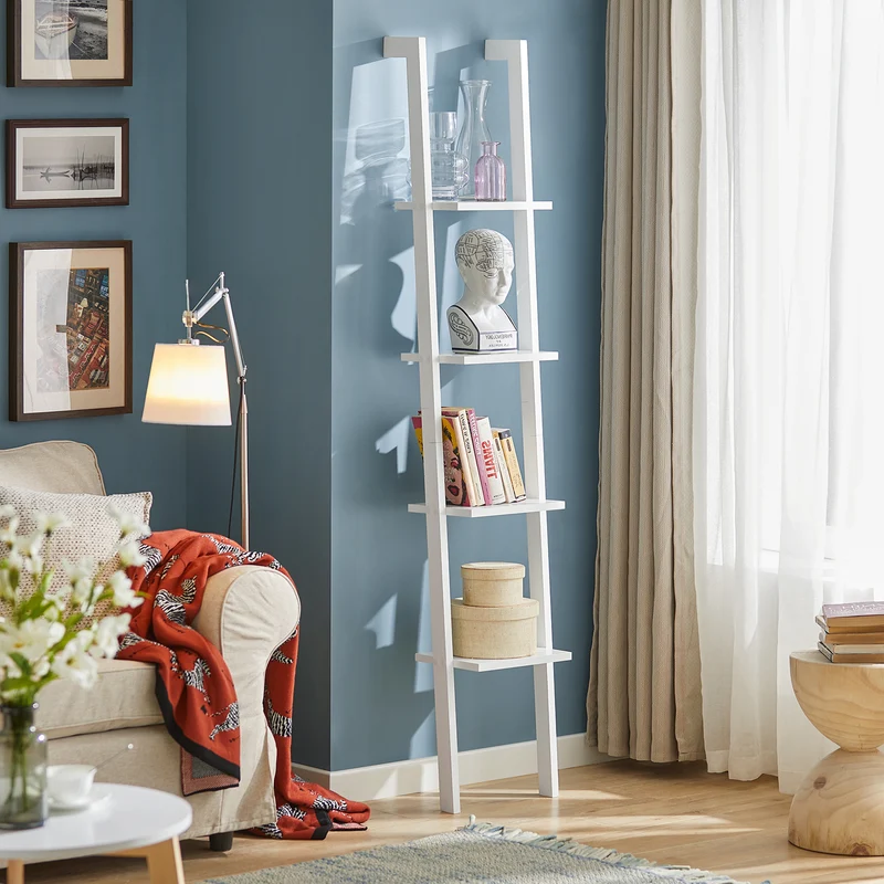 SoBuy FRG15-W Bibliothèque Étagère Murale Style échelle, Étagère échelle 4 Niveaux- Blanc 33 x 180 cm