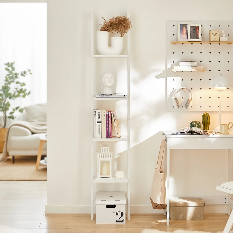 SoBuy FRG15-W Bibliothèque Étagère Murale Style échelle, Étagère échelle 4 Niveaux- Blanc 33 x 180 cm