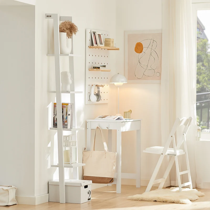 SoBuy FRG15-W Bibliothèque Étagère Murale Style échelle, Étagère échelle 4 Niveaux- Blanc 33 x 180 cm