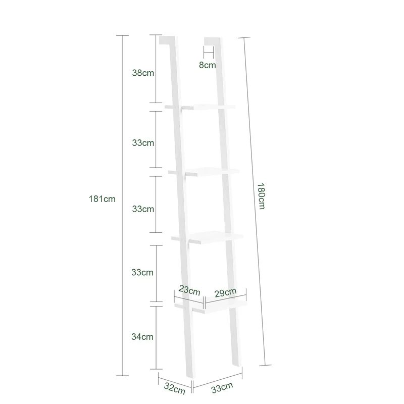 SoBuy FRG15-W Bibliothèque Étagère Murale Style échelle, Étagère échelle 4 Niveaux- Blanc 33 x 180 cm
