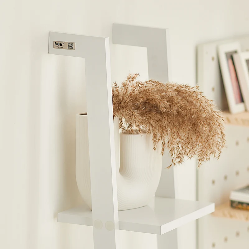 SoBuy FRG15-W Bibliothèque Étagère Murale Style échelle, Étagère échelle 4 Niveaux- Blanc 33 x 180 cm