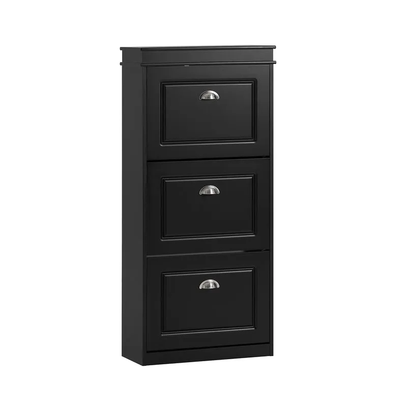 SoBuy FSR94-SCH – Armoire à Chaussures Slim 24 cm – 3 Abattants, 12 Paires – Noir Mat FSC®
