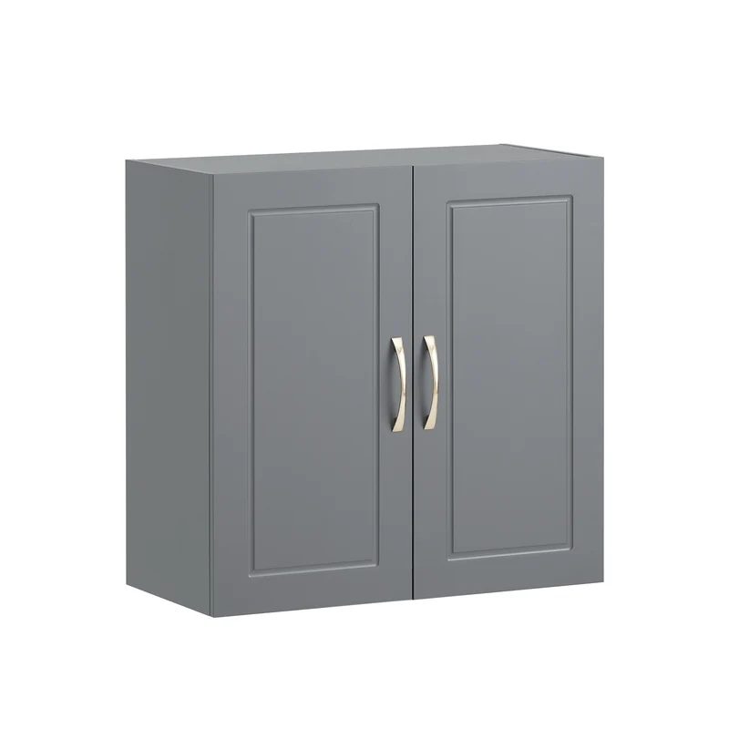 SoBuy FRG231-DG Meuble Haut Salle de Bain Suspendu Armoire Murale avec Étagère Réglable et Porte Rangement Mural Compact pour Salle de Bain, WC ou Cuisine Gris 60x30x60 cm