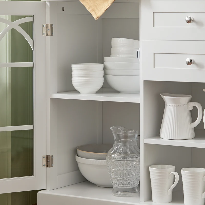 SoBuy FSB79-W Buffet Cuisine avec 2 Portes Vitrées, 2 Tiroirs et 2 Compartiments, pour Cuisine et Salle à Manger, Rangement Optimisé – L120×P39×H78 cm, Blanc