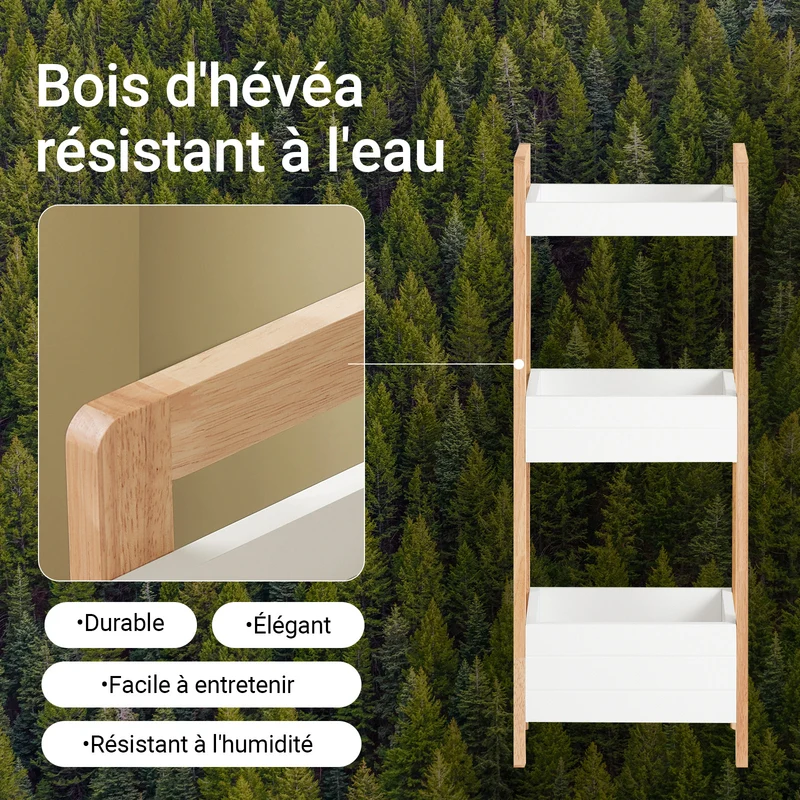 SoBuy FRG226-WN Tour de rangement salle de bain 20 cm avec 3 paniers – Blanc et bois