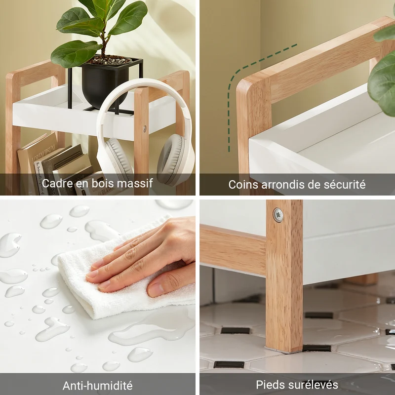 SoBuy FRG226-WN Tour de rangement salle de bain 20 cm avec 3 paniers – Blanc et bois