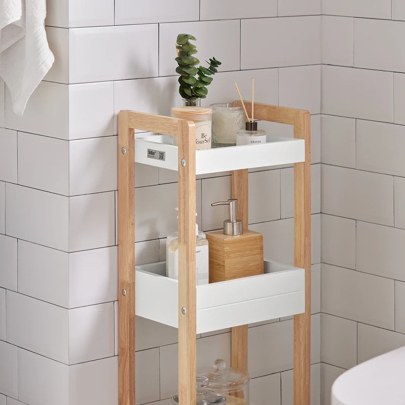 SoBuy FRG226-WN Tour de rangement salle de bain 20 cm avec 3 paniers – Blanc et bois