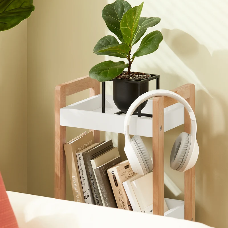 SoBuy FRG226-WN Tour de rangement salle de bain 20 cm avec 3 paniers – Blanc et bois