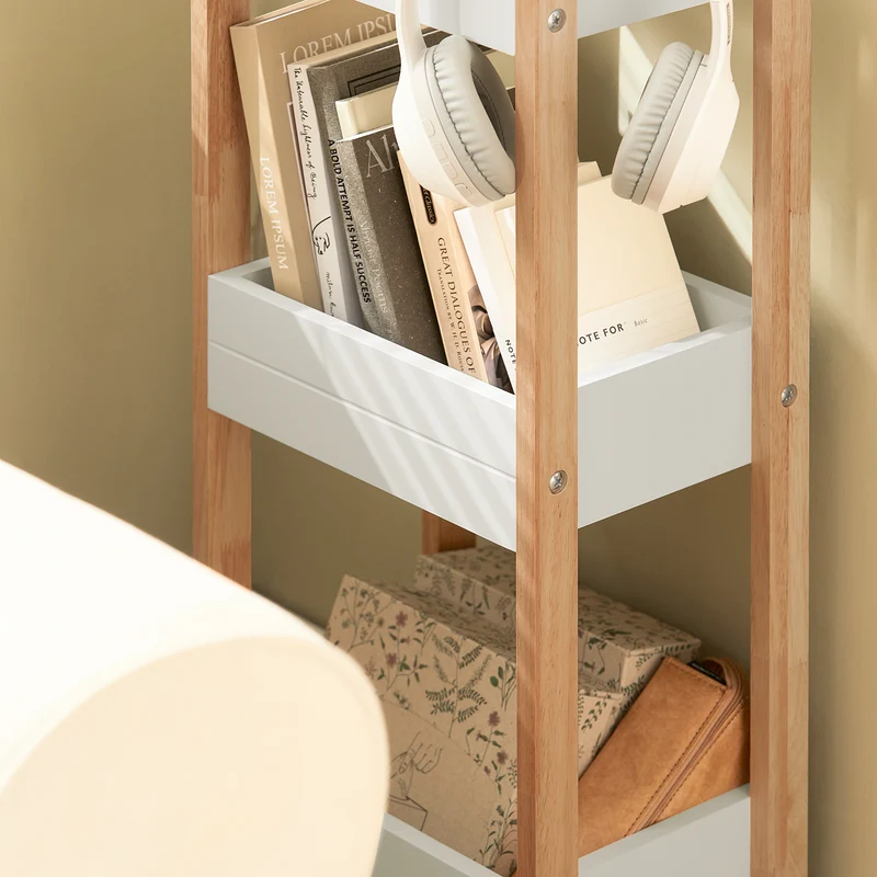 SoBuy FRG226-WN Tour de rangement salle de bain 20 cm avec 3 paniers – Blanc et bois