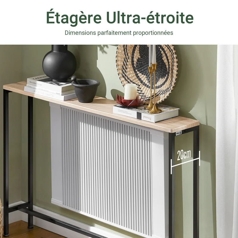 SoBuy FSB19-XL-Z Console Ultra Fine 20 cm – 120×20×80 cm, Charge 50 kg, Métal Noir et Plateau Bois