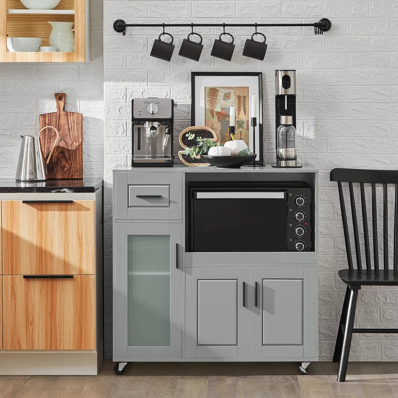 SoBuy FSB78-HG Desserte Cuisine avec Roulettes, Roues et Support Micro-Ondes, Mobile, pour Cuisine et Salle à Manger, Usage Quotidien – L88,5×P40×H89 cm, Gris