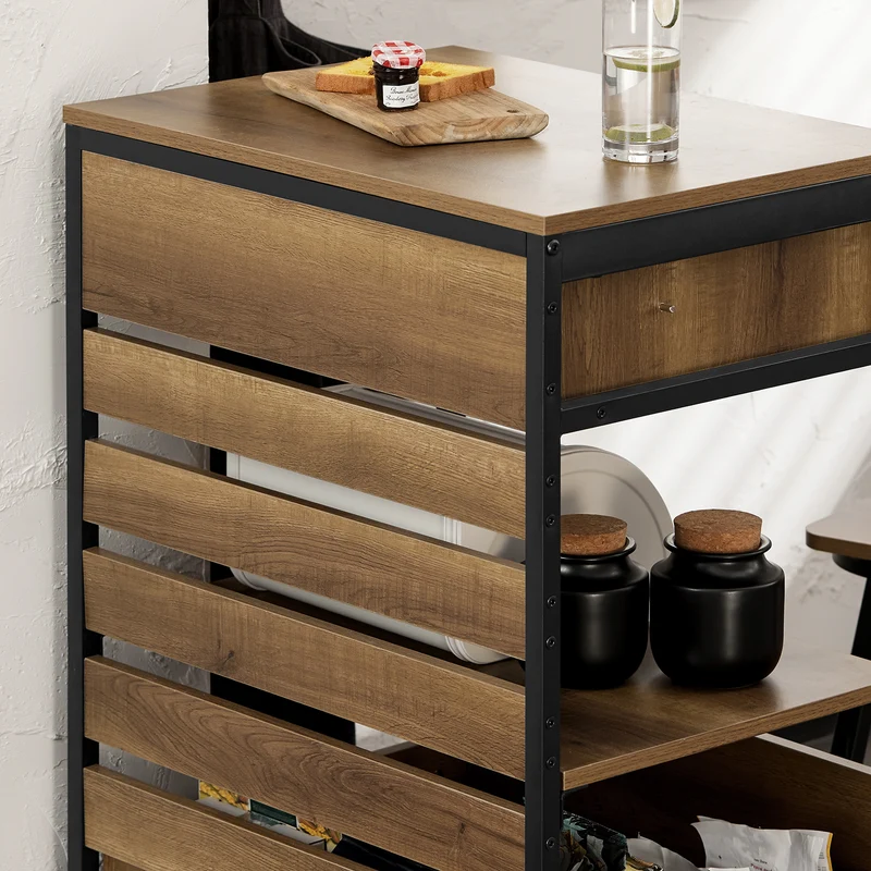 SoBuy FKW118-PF Desserte de Cuisine à roulettes – Chariot de Rangement avec 2 Tiroirs et Étagère, Petit Meuble Cuisine Bas Industriel en Acier, 60x45x90cm