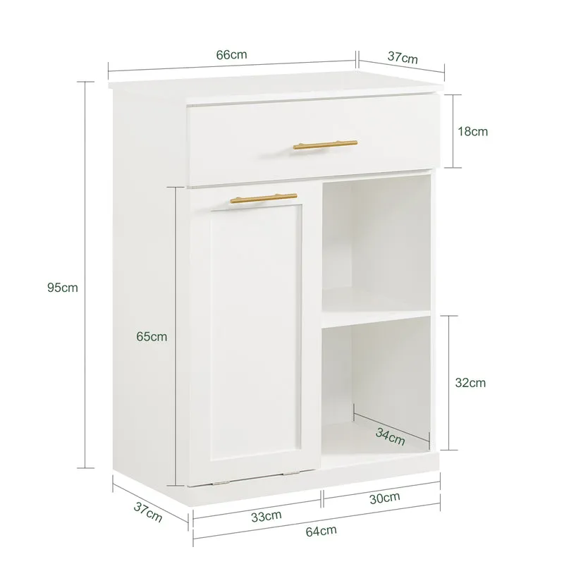 SoBuy BZR66-W Meuble Salle de Bain avec Panier à Linge Amovible, 1 Tiroir et 2 Étagères – Rangement Compact Blanc – 66×37×95 cm