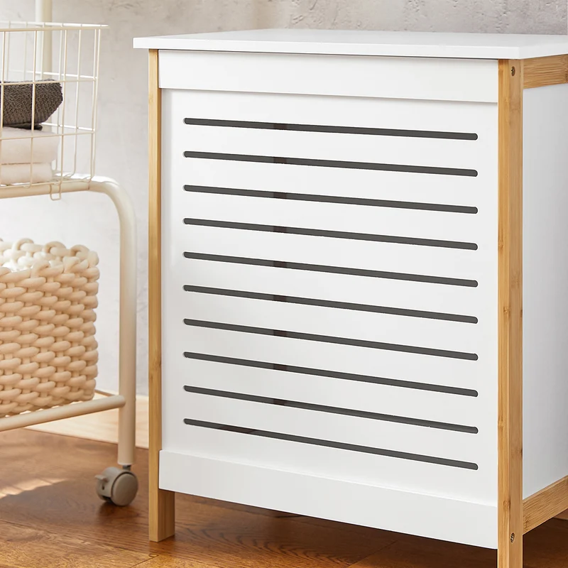 SoBuy FSS66-WN Corbeille à Linge, Coffre à Linge, Panier de Rangement, Corbeille Linge Sale avec Couvercle, Porte Vêtement Pour Laverie Salle de Bain