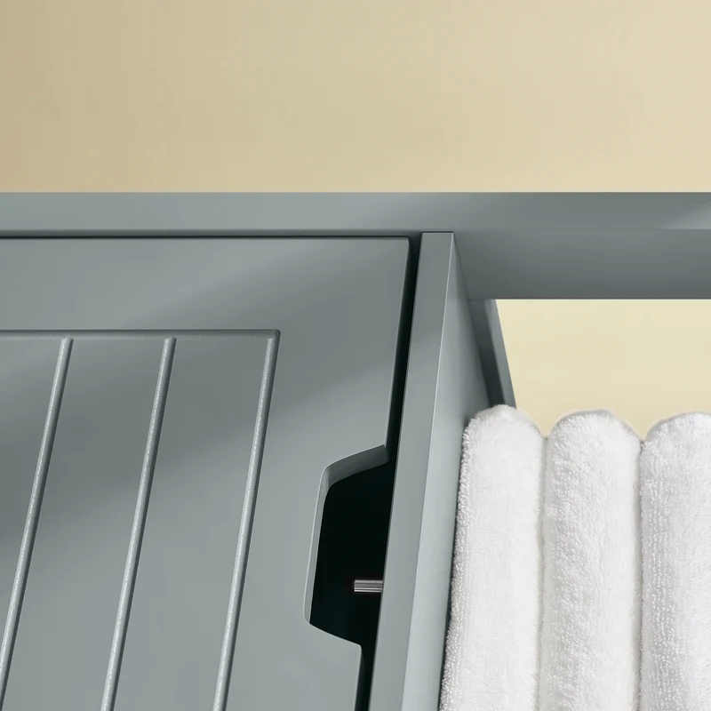SoBuy FRG127-SG Colonne Salle de Bain avec 2 Paniers, Format Compact, Design Moderne, pour Salle de Bain et WC, Rangement Optimisé – L30×P30×H89 cm, Bois, Gris