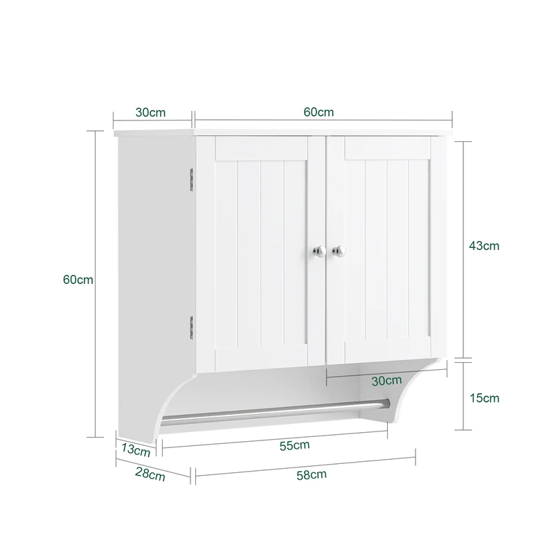 SoBuy BZR84-W Armoire Murale de Salle de Bain – 60×30×60 cm, Étagères Réglables et Barre à Serviettes, Blanc