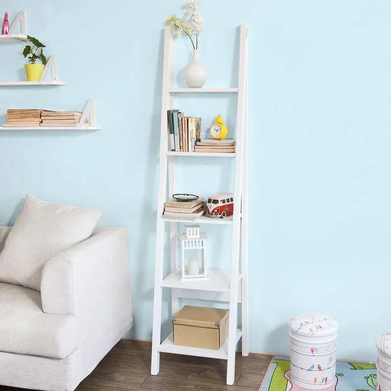 SoBuy FRG101-W Étagère style échelle Bibliothèque, 5 étages –Blanc