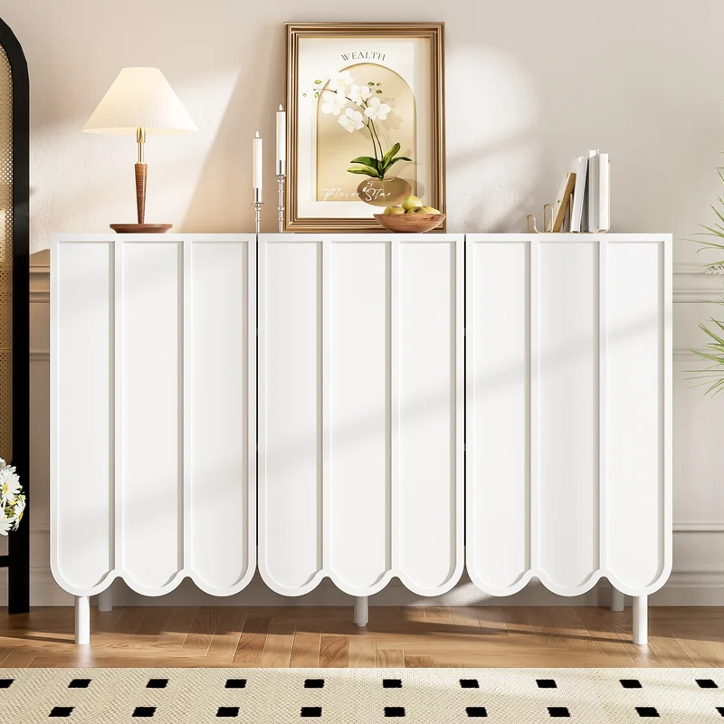 Buffet blanc moderne avec 3 portes ondulées et étagères réglables ROYALJEL