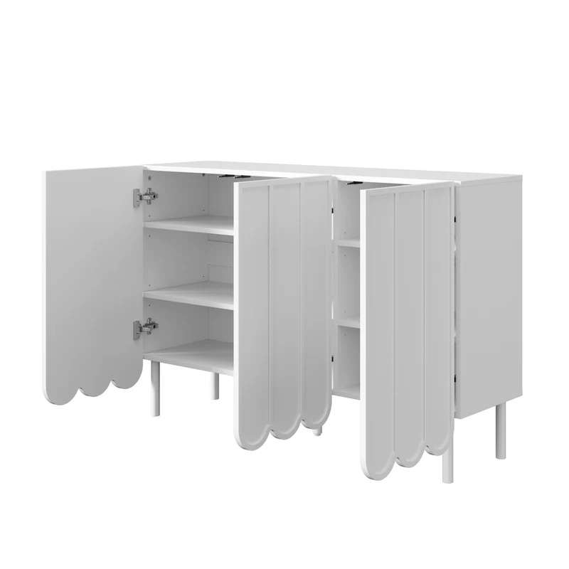 Buffet blanc moderne avec 3 portes ondulées et étagères réglables ROYALJEL