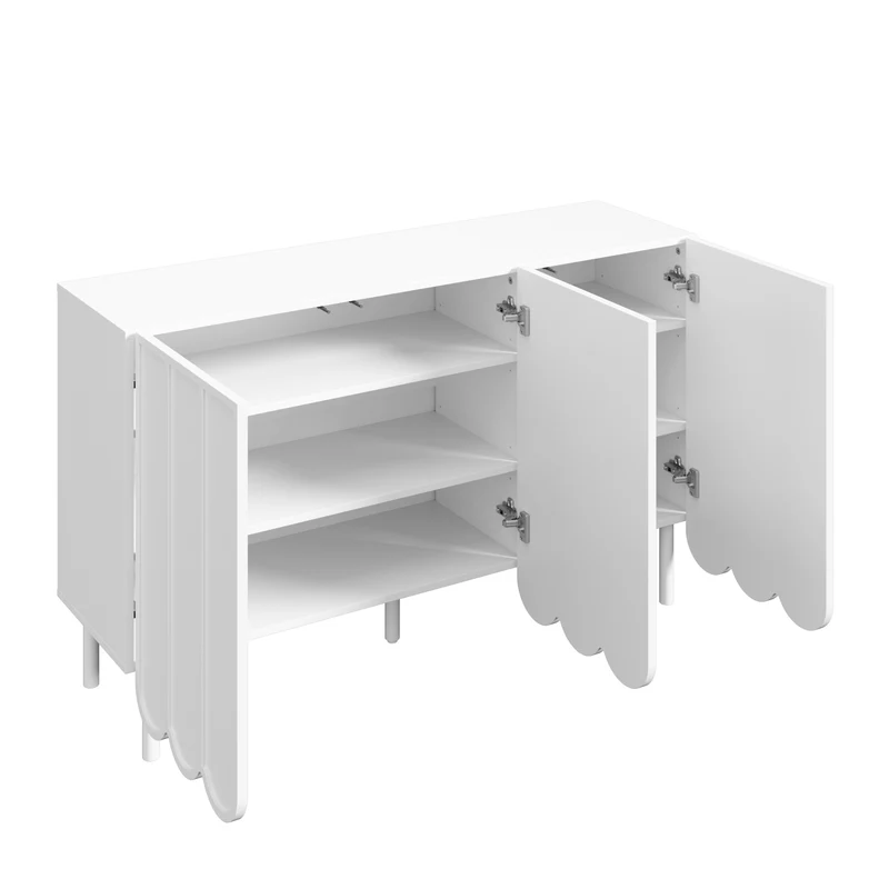 Buffet blanc moderne avec 3 portes ondulées et étagères réglables ROYALJEL