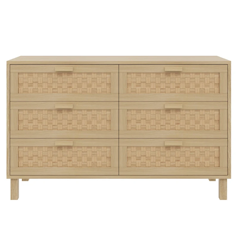 Buffet effet bois naturel 6 tiroirs en rotin FERNVALE