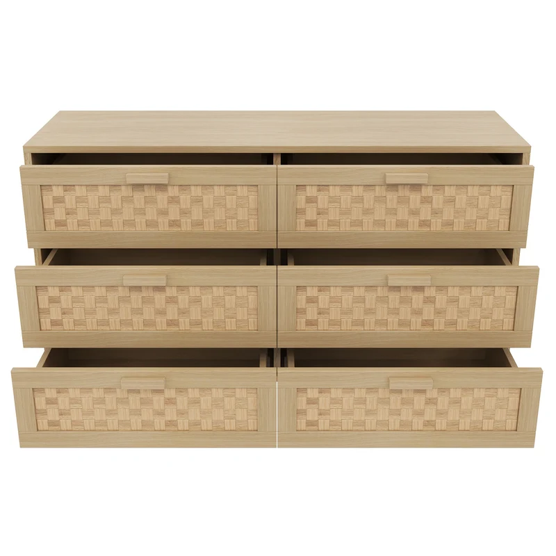 Buffet effet bois naturel 6 tiroirs en rotin FERNVALE