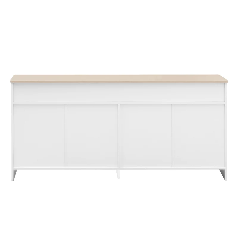 Buffet blanc et effet bois 4 portes 3 tiroirs 160*37*75cm STAANKIL