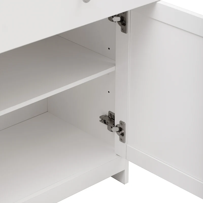 Buffet blanc et effet bois 4 portes 3 tiroirs 160*37*75cm STAANKIL