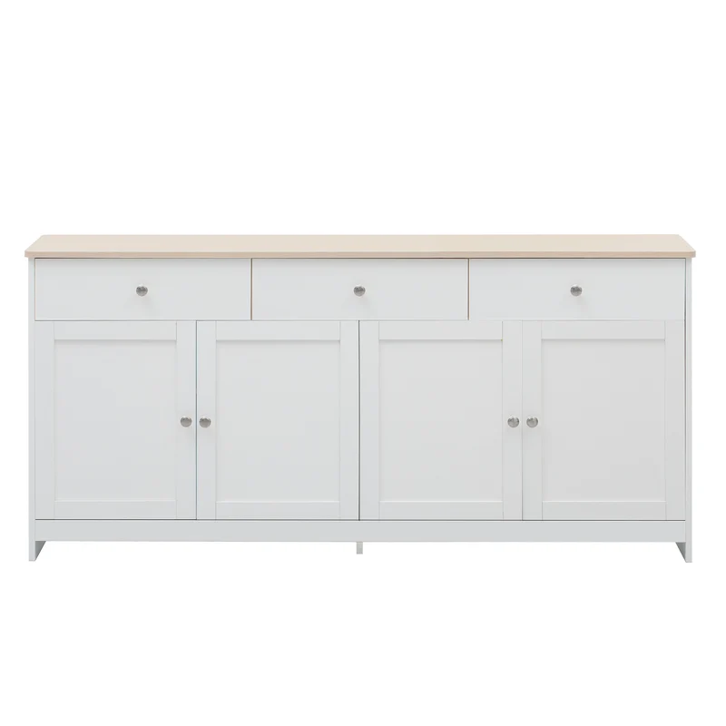 Buffet blanc et effet bois 4 portes 3 tiroirs 160*37*75cm STAANKIL