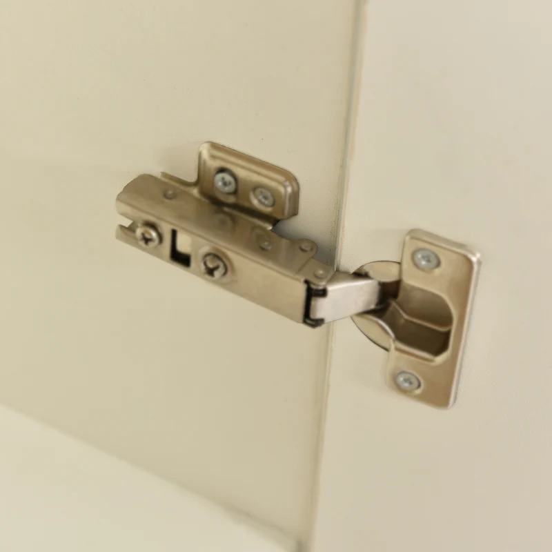 Buffet moderne blanc brillant et effet bois 2 portes, niche, 3 tiroirs avec éclairage LED VRASUK