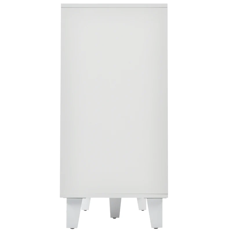 Buffet blanc design 4 portes miroir motif géométrique et poignées en cristal froid 160*40*84cm VOVRATH WHITE