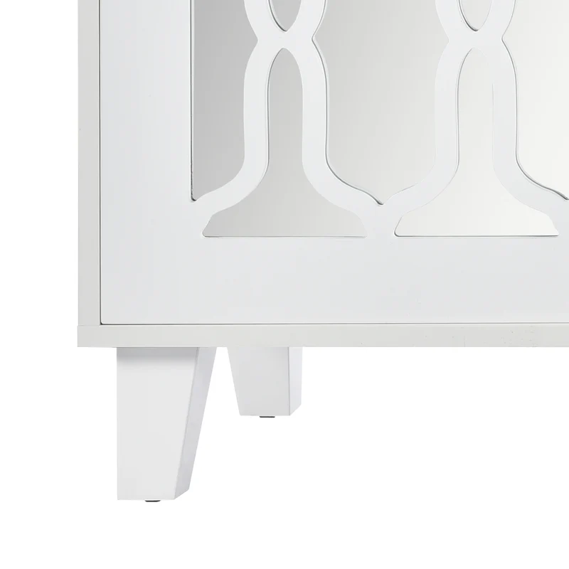 Buffet blanc design 4 portes miroir motif géométrique et poignées en cristal froid 160*40*84cm VOVRATH WHITE
